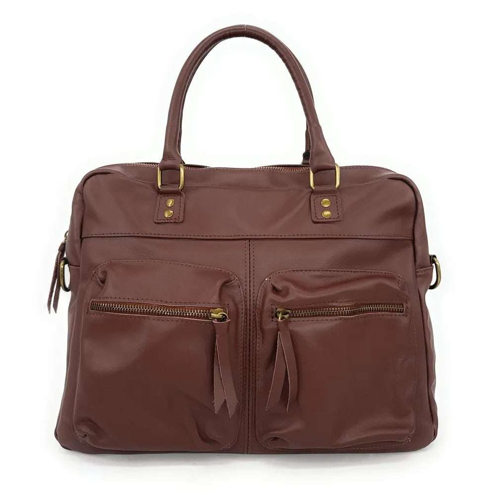 Sac à main en cuir lisse OMB MOSCOU Châtaigne