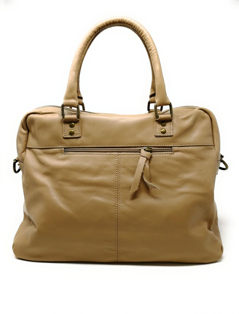 Sac à main en cuir lisse OMB MOSCOU Taupe clair