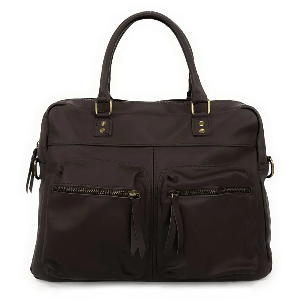 Sac à main en cuir lisse OMB MOSCOU Chocolat