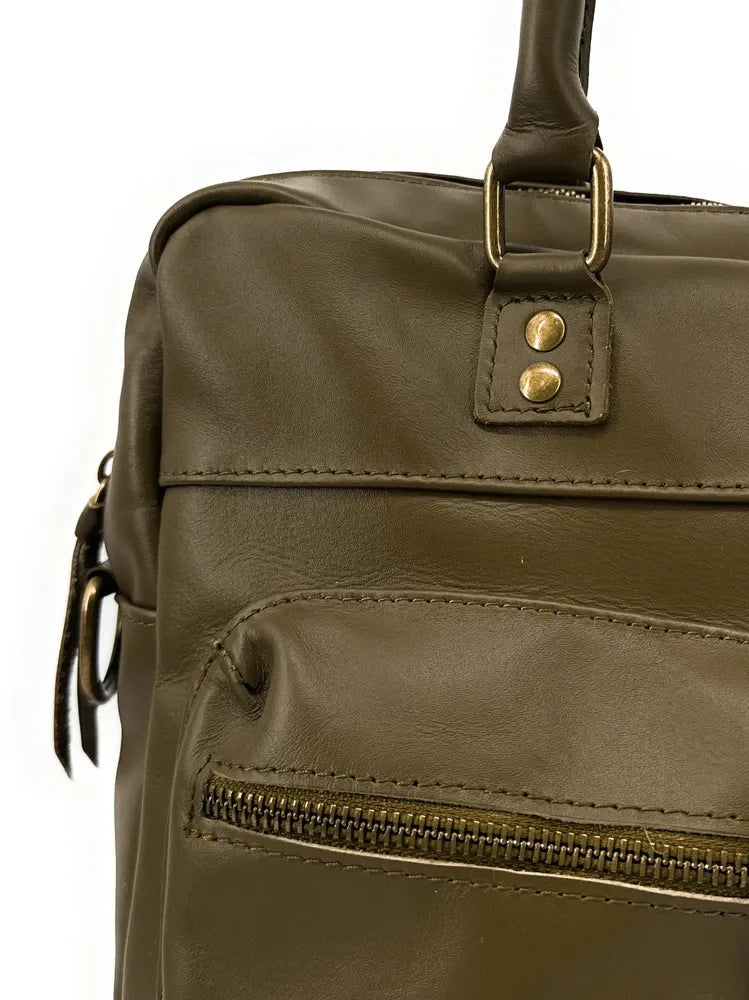 Sac à main en cuir lisse OMB MOSCOU Kaki