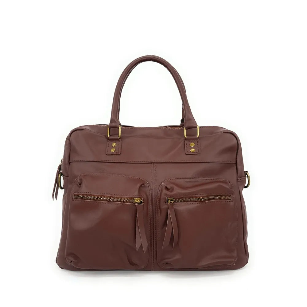 Sac à main en cuir lisse OMB MOSCOU Châtaigne