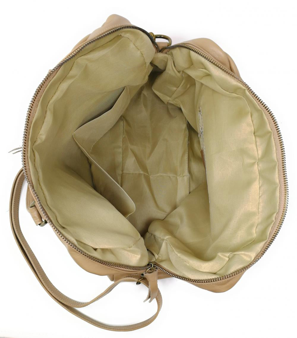 Sac à main en cuir lisse OMB MOSCOU Taupe clair