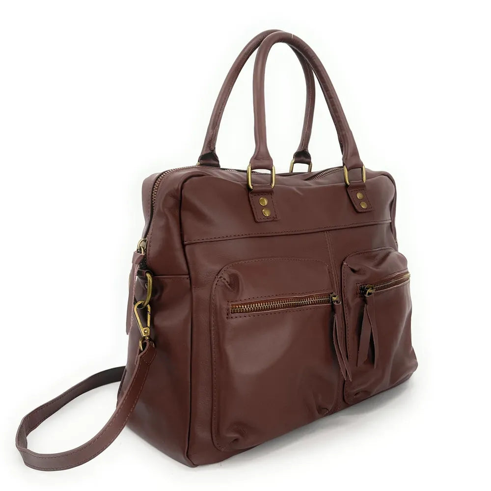 Sac à main en cuir lisse OMB MOSCOU Châtaigne