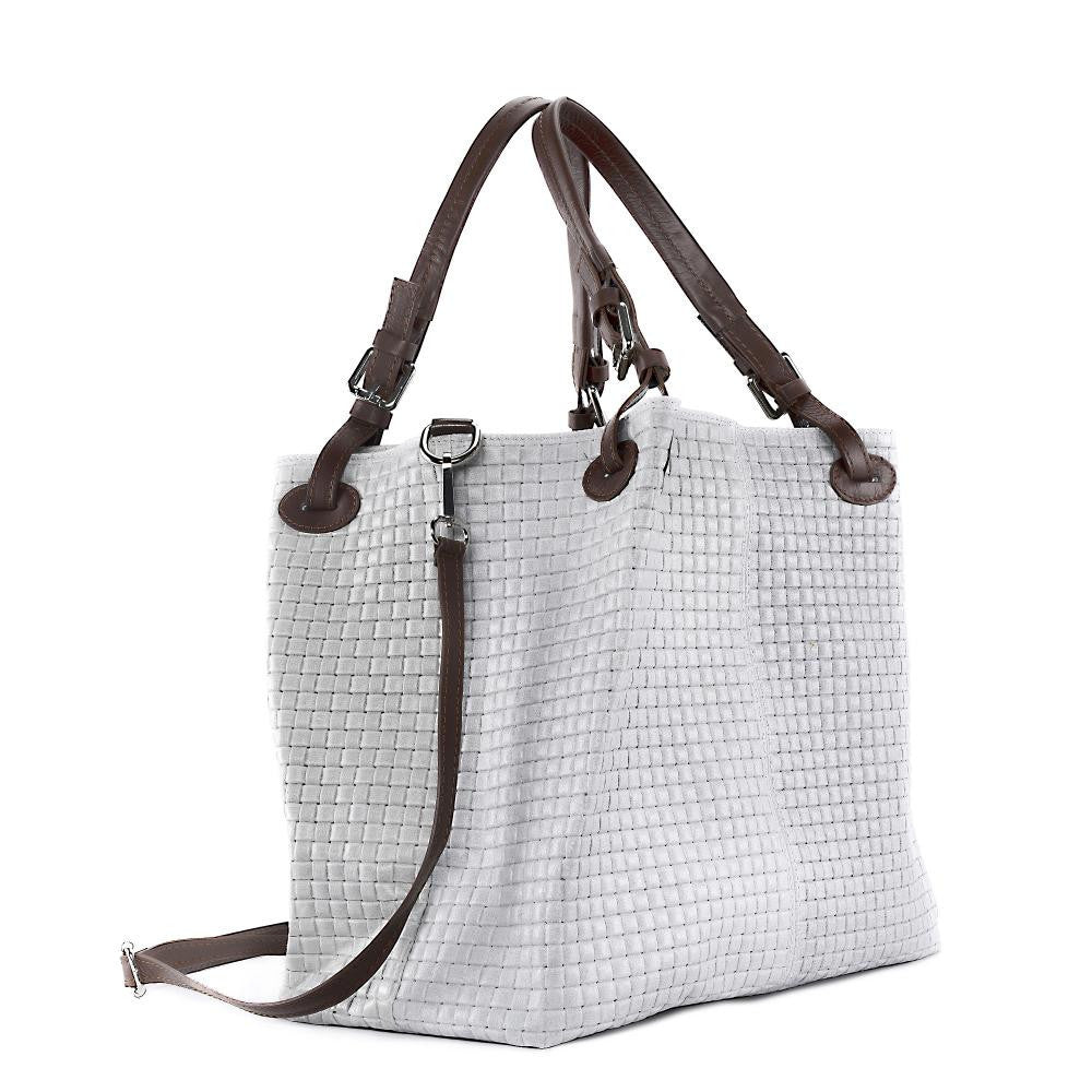 Sac à main en cuir italien embossé tressage MALLARME Gris clair