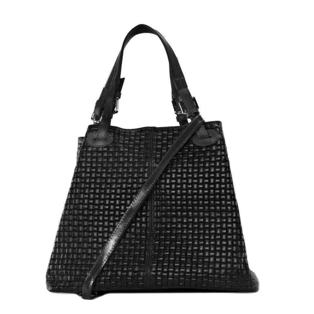 Sac à main en cuir italien embossé tressage MALLARME Noir profond