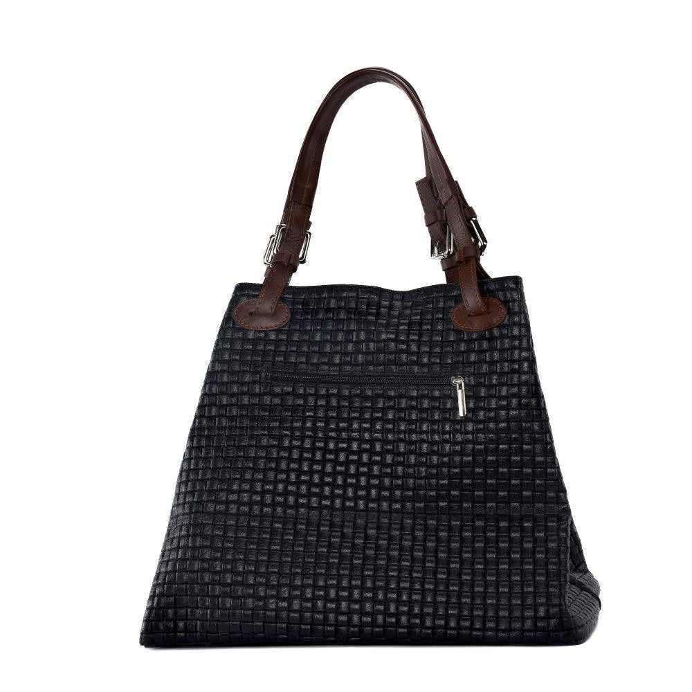 Sac à main en cuir italien embossé tressage MALLARME Noir