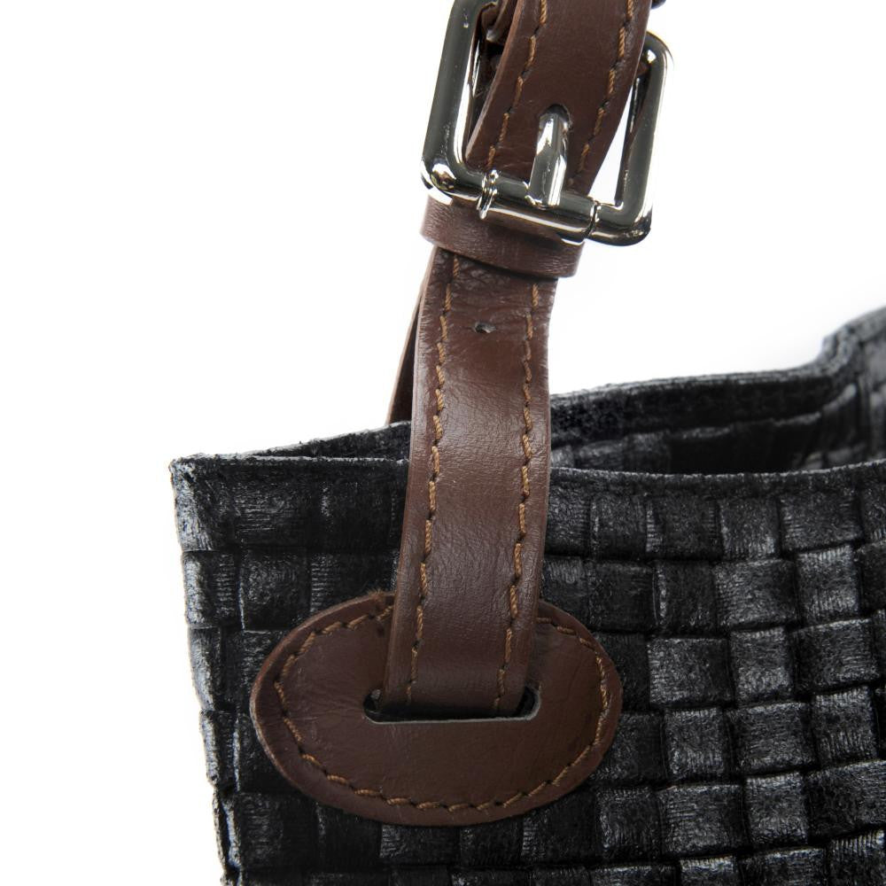 Sac à main en cuir italien embossé tressage MALLARME Bleu marine