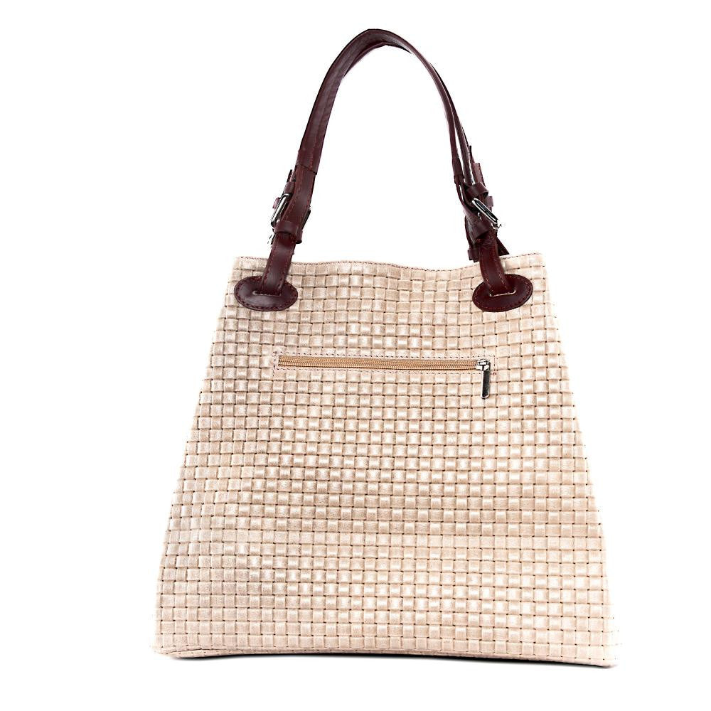 Sac à main en cuir italien embossé tressage MALLARME Rose nude
