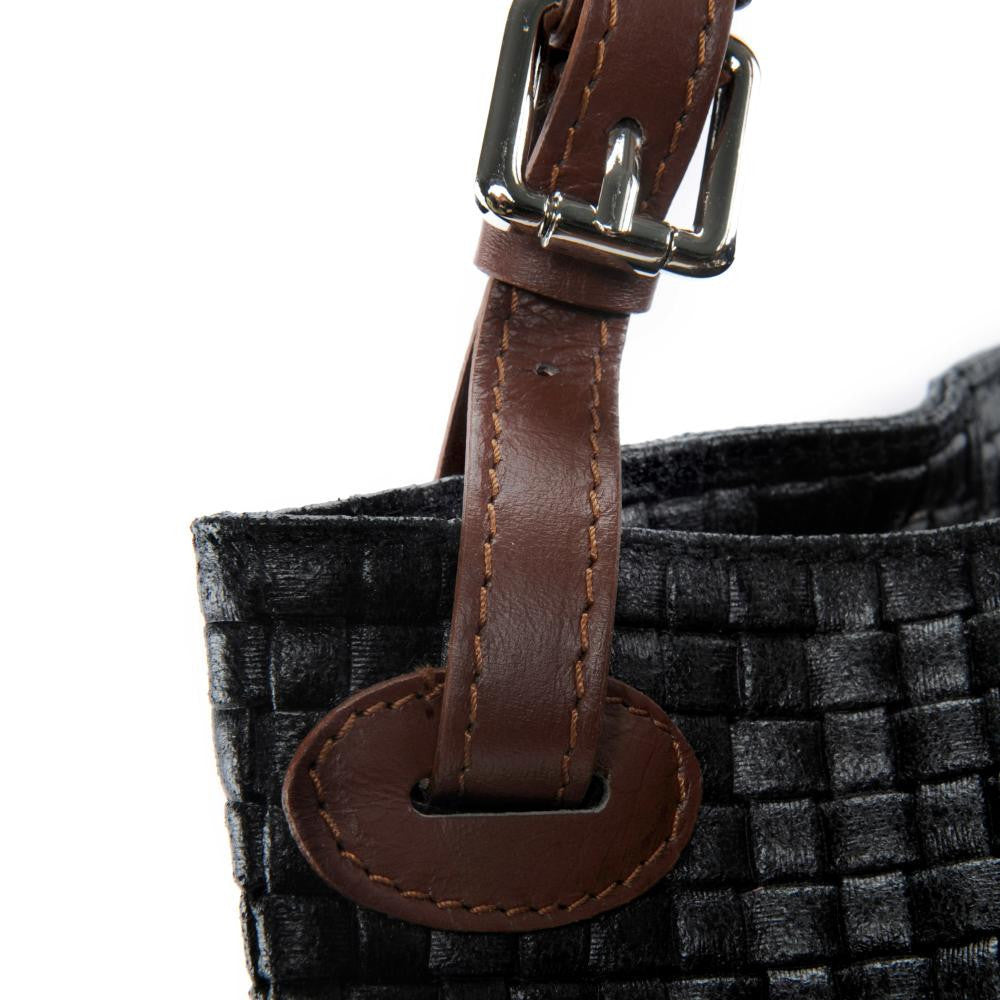 Sac à main en cuir italien embossé tressage MALLARME Noir