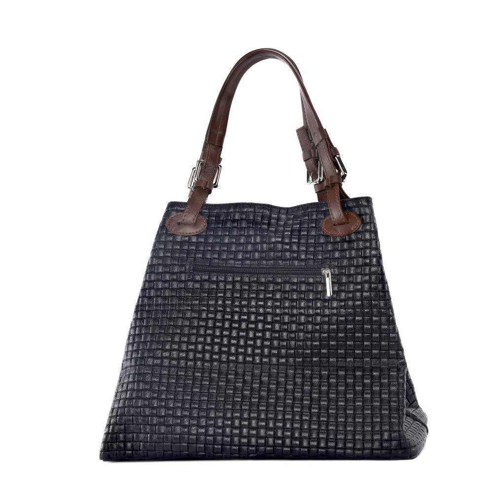 Sac à main en cuir italien embossé tressage MALLARME Bleu marine