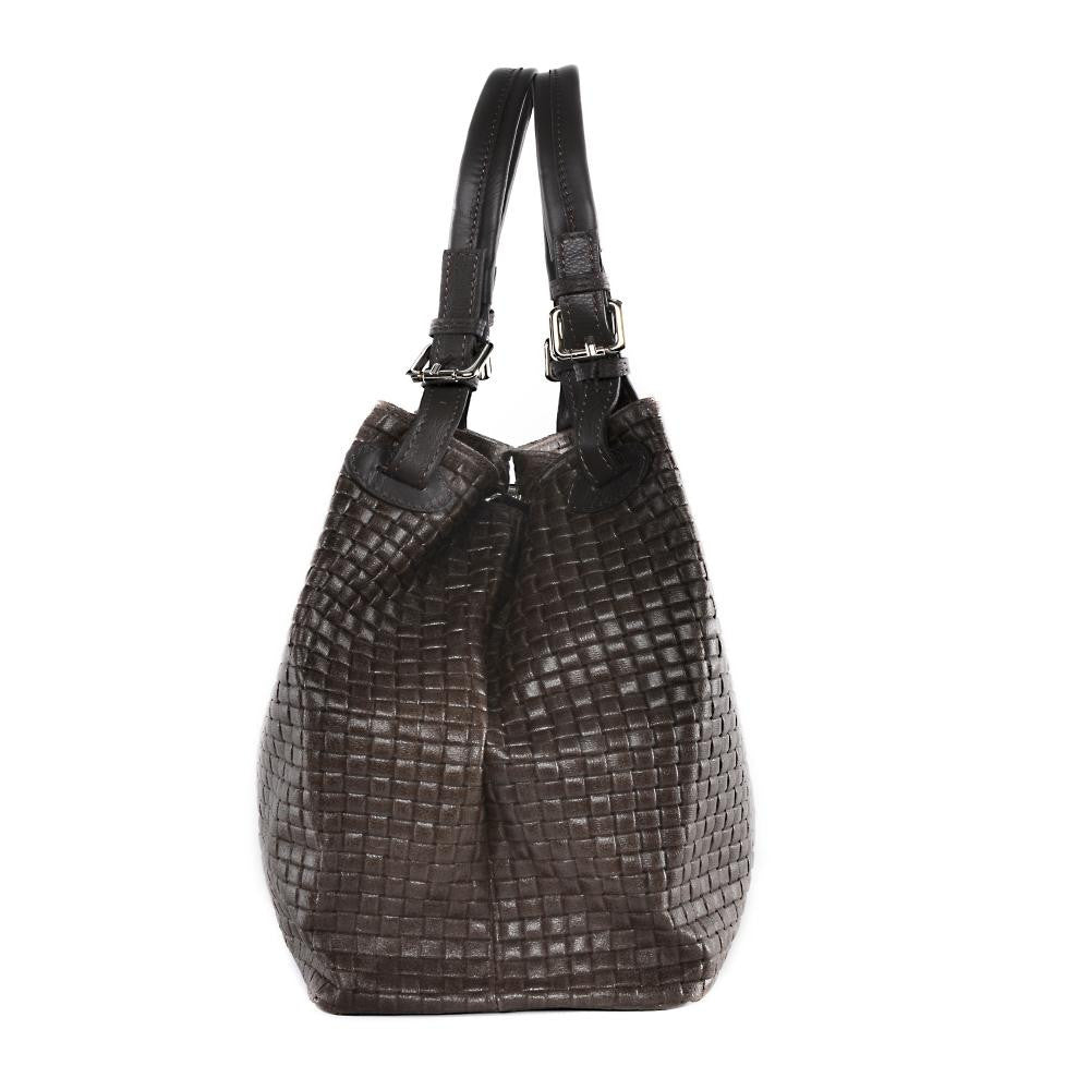Sac à main en cuir italien embossé tressage MALLARME Chocolat