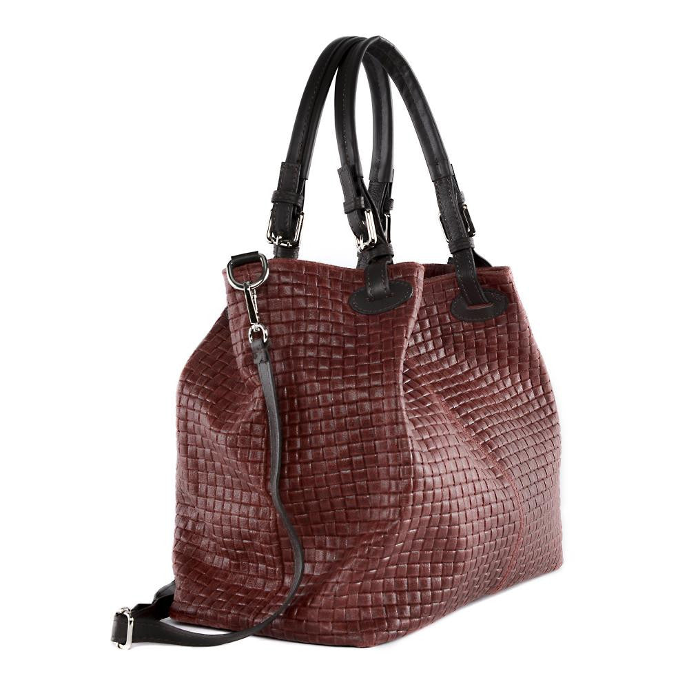 Sac à main en cuir italien embossé tressage MALLARME Rouge foncé