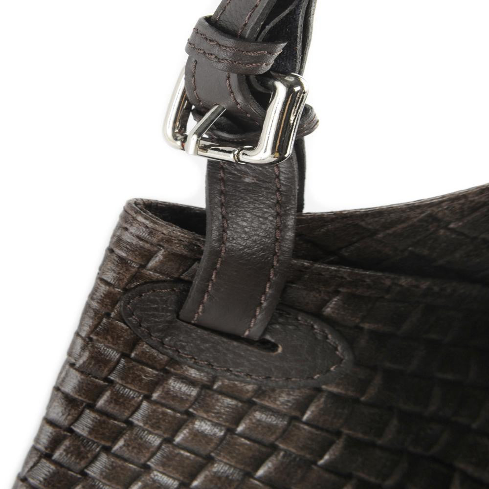 Sac à main en cuir italien embossé tressage MALLARME Chocolat