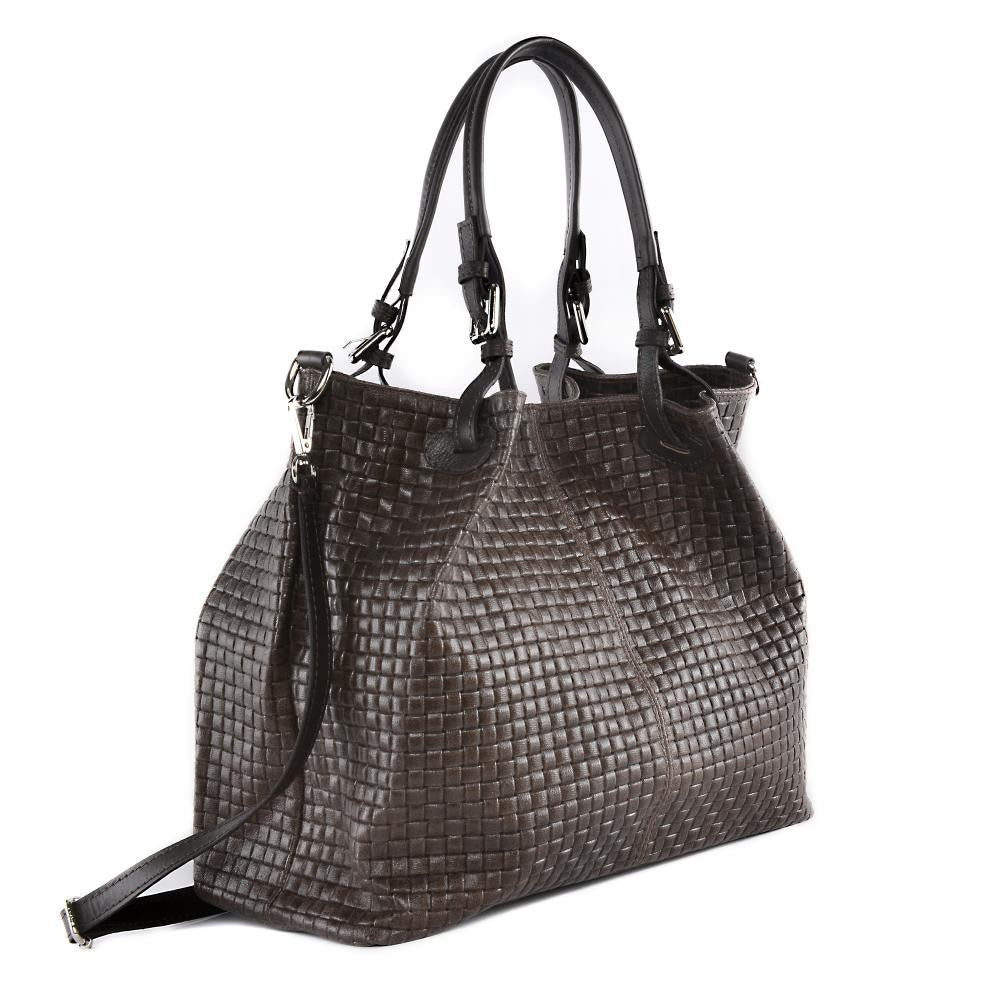 Sac à main en cuir italien embossé tressage MALLARME Chocolat