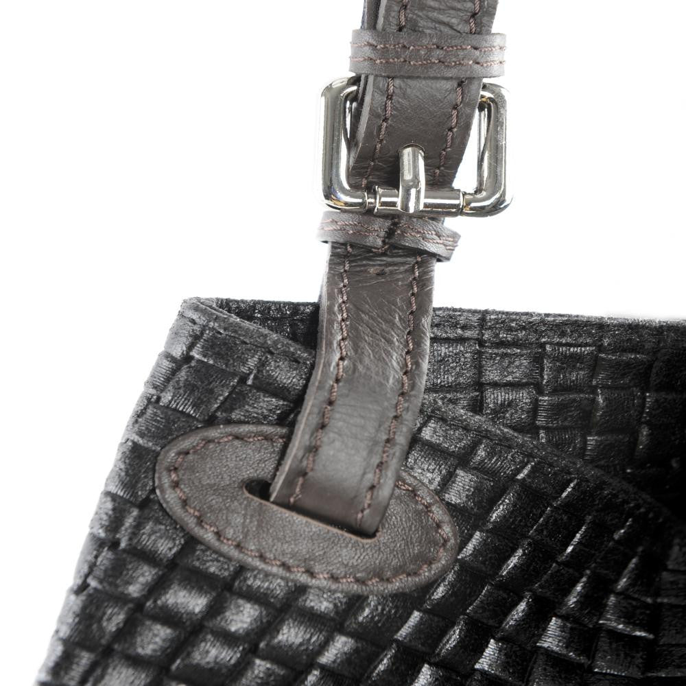 Sac à main en cuir italien embossé tressage MALLARME Noir profond