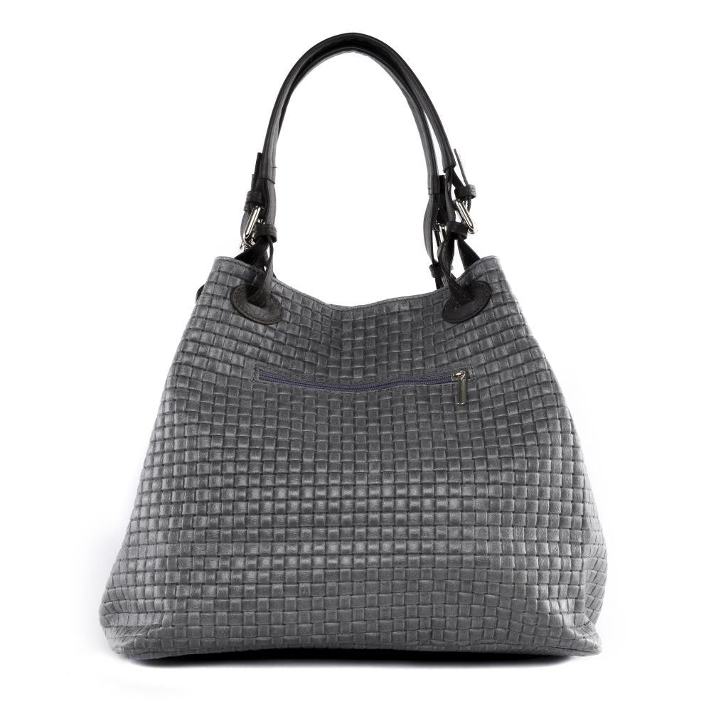 Sac à main en cuir italien embossé tressage MALLARME Gris foncé