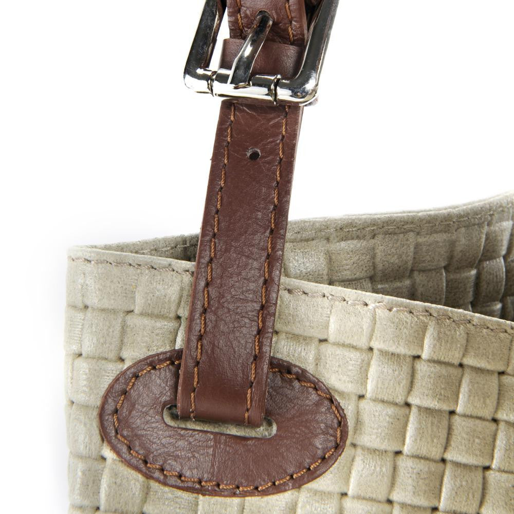 Sac à main en cuir italien embossé tressage MALLARME Taupe clair