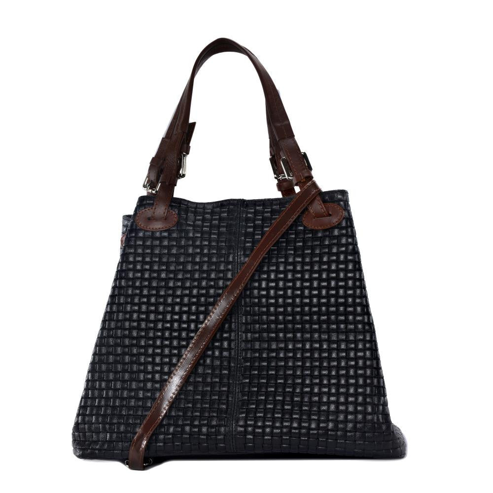 Sac à main en cuir italien embossé tressage MALLARME Noir