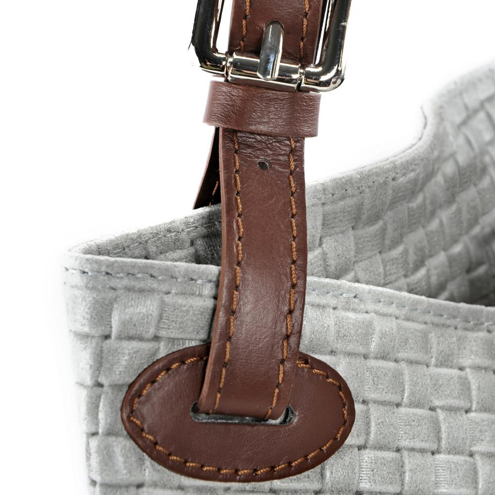 Sac à main en cuir italien embossé tressage MALLARME Gris clair
