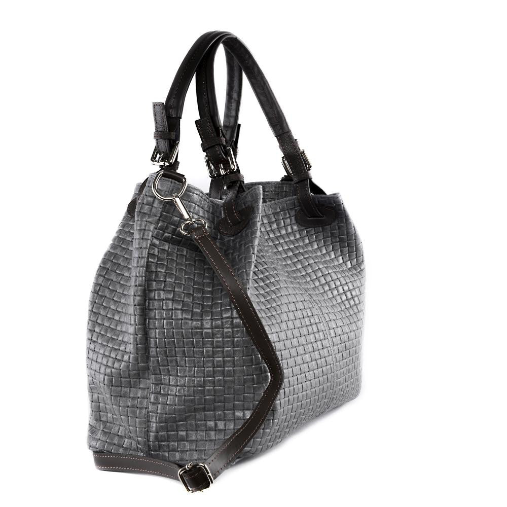 Sac à main en cuir italien embossé tressage MALLARME Gris foncé