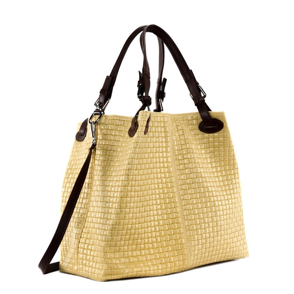Sac à main en cuir italien embossé tressage MALLARME Naturel