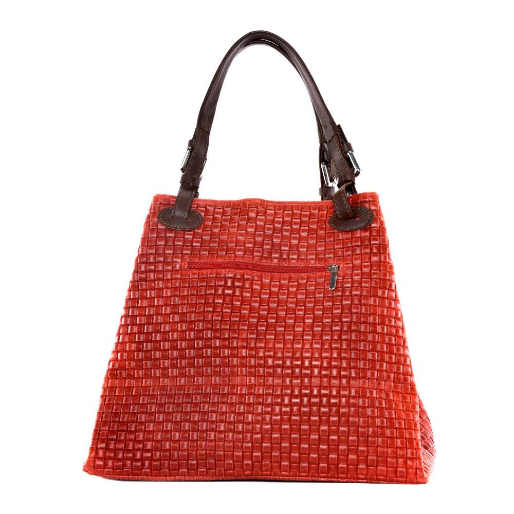 Sac à main en cuir italien embossé tressage MALLARME Rouge garance