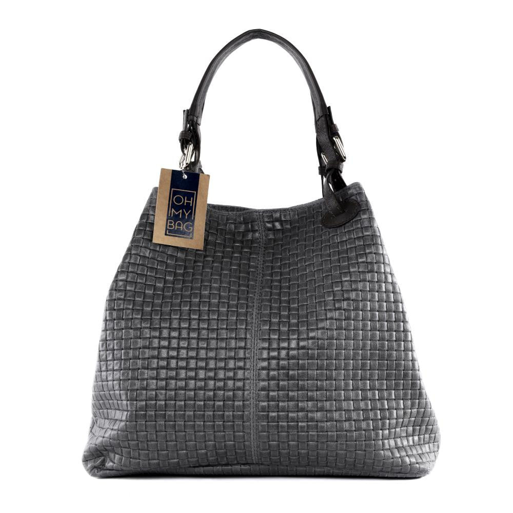 Sac à main en cuir italien embossé tressage MALLARME Gris foncé