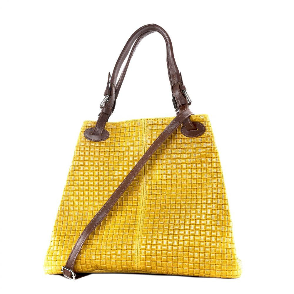 Sac à main en cuir italien embossé tressage MALLARME Jaune tournesol