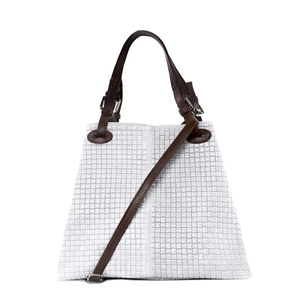 Sac à main en cuir italien embossé tressage MALLARME Gris clair
