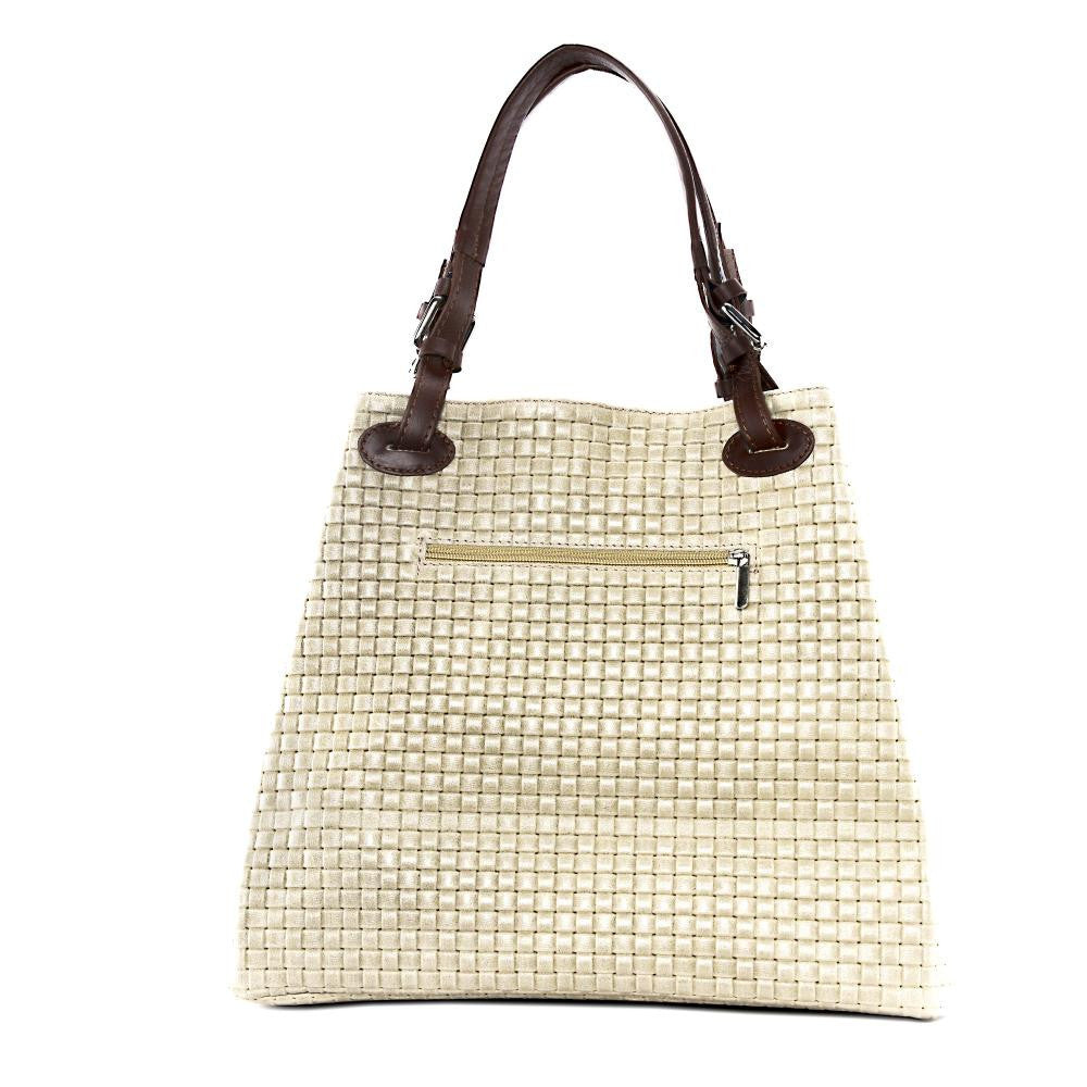 Sac à main en cuir italien embossé tressage MALLARME Taupe clair