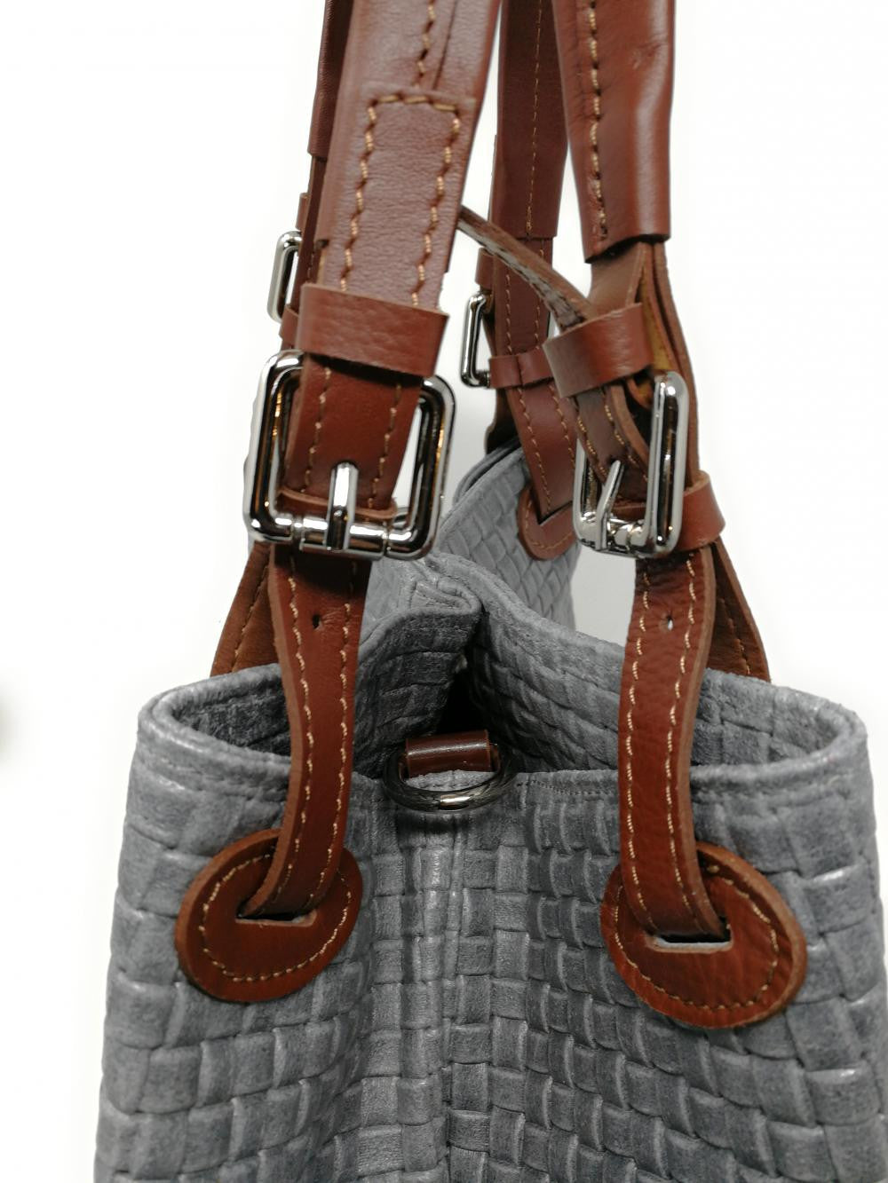 Sac à main en cuir italien embossé tressage MALLARME Gris foncé