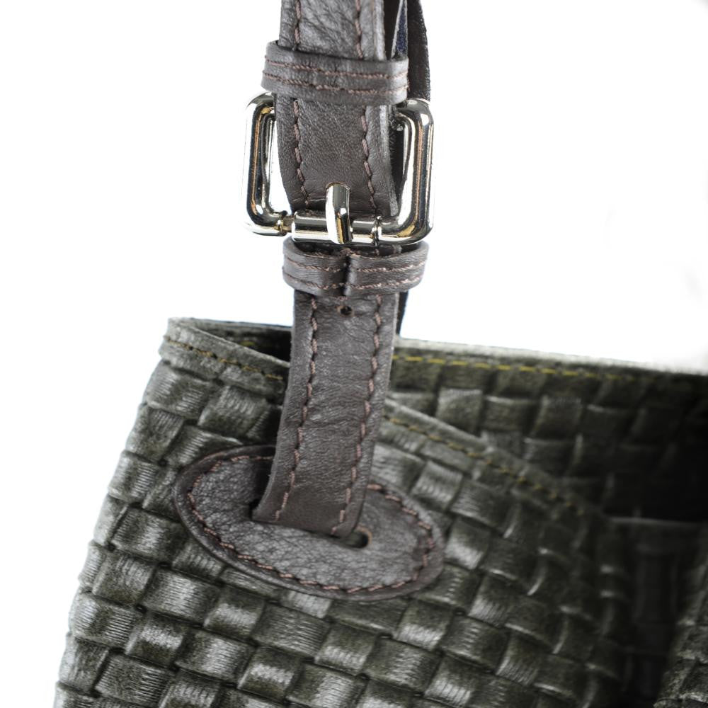 Sac à main en cuir italien embossé tressage MALLARME Kaki