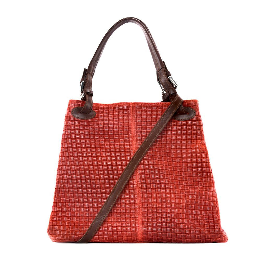 Sac à main en cuir italien embossé tressage MALLARME Rouge garance