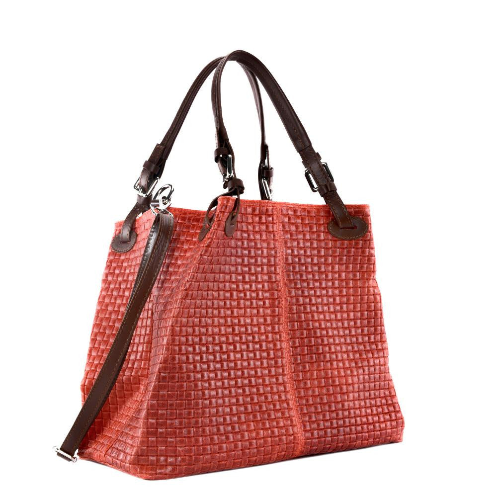 Sac à main en cuir italien embossé tressage MALLARME Rouge garance