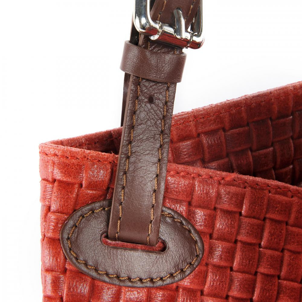 Sac à main en cuir italien embossé tressage MALLARME Rouge garance