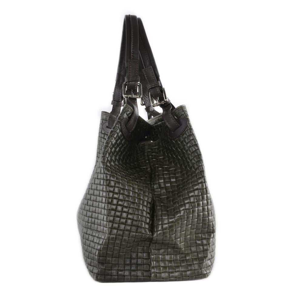 Sac à main en cuir italien embossé tressage MALLARME Kaki