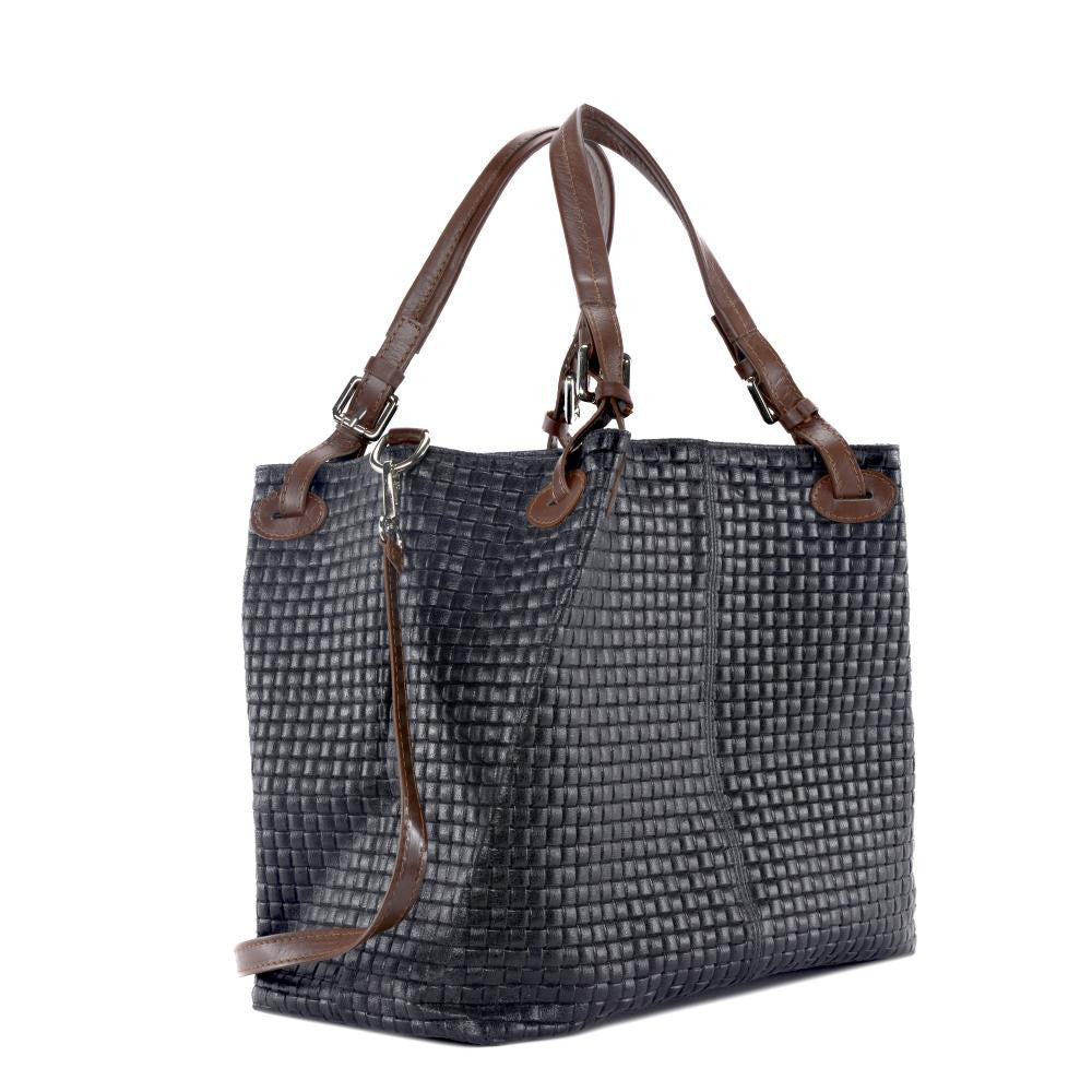 Sac à main en cuir italien embossé tressage MALLARME Bleu marine