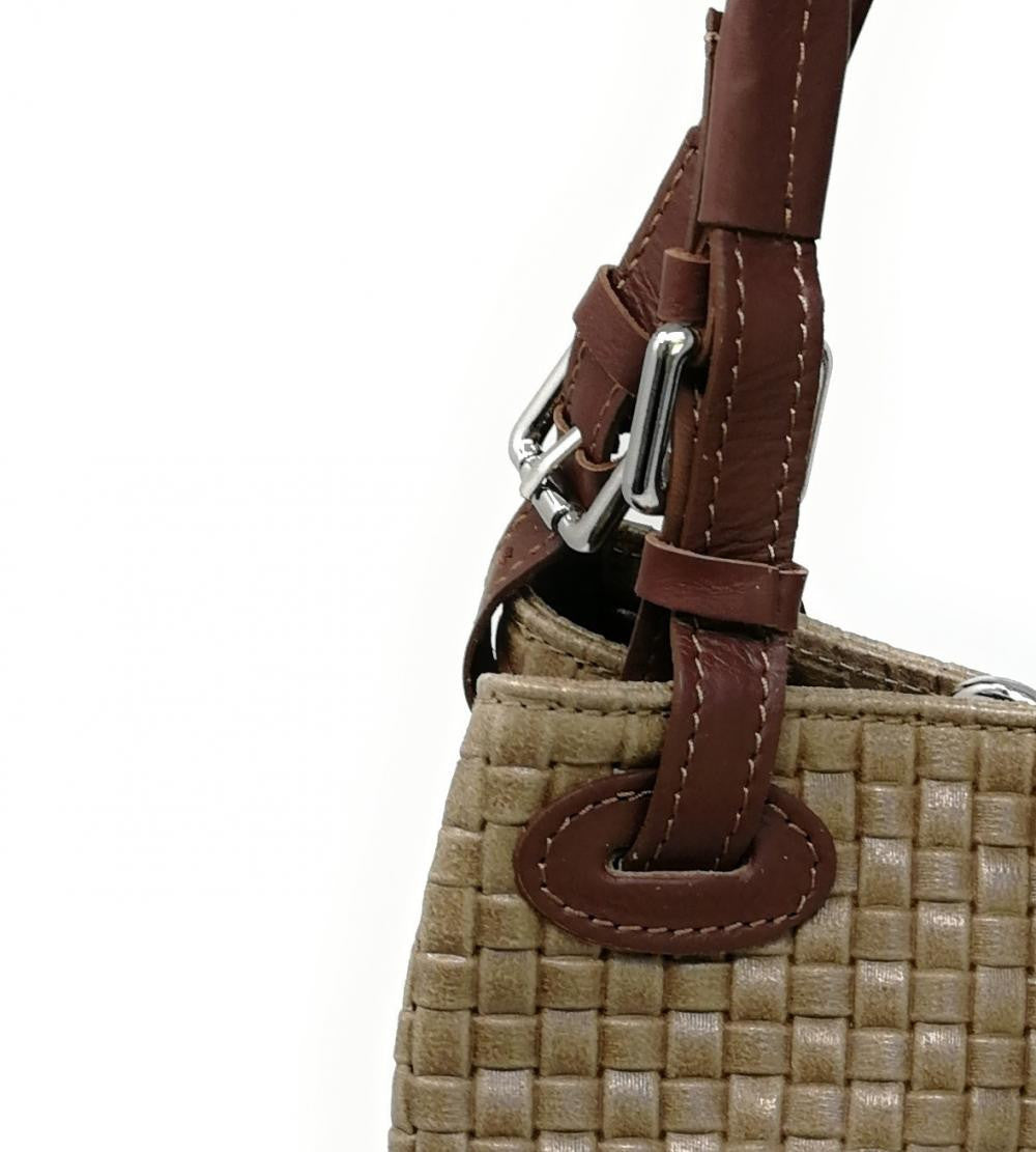 Sac à main en cuir italien embossé tressage MALLARME Taupe foncé