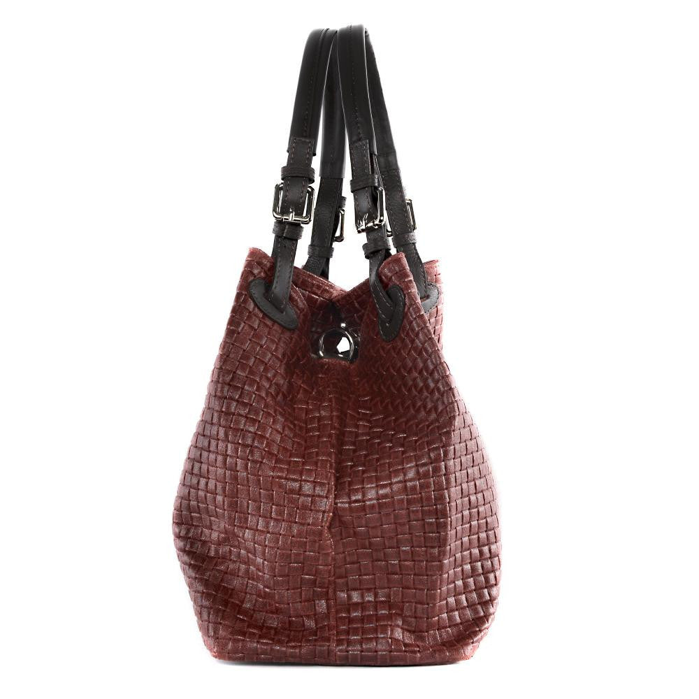 Sac à main en cuir italien embossé tressage MALLARME Rouge foncé