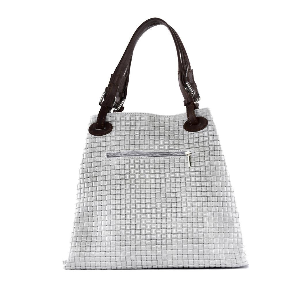 Sac à main en cuir italien embossé tressage MALLARME Gris clair
