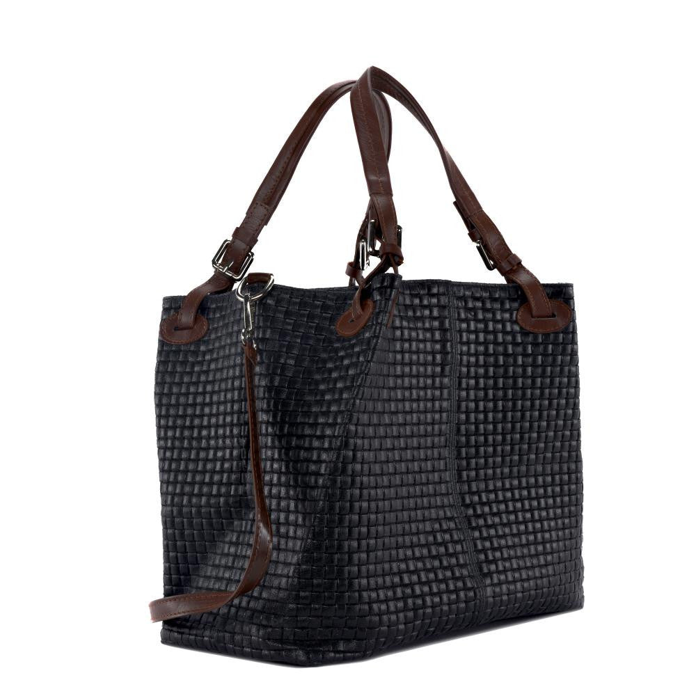 Sac à main en cuir italien embossé tressage MALLARME Noir