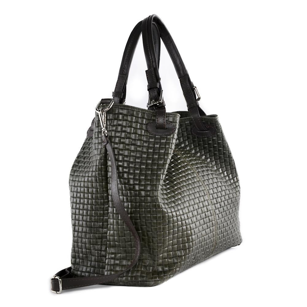 Sac à main en cuir italien embossé tressage MALLARME Kaki