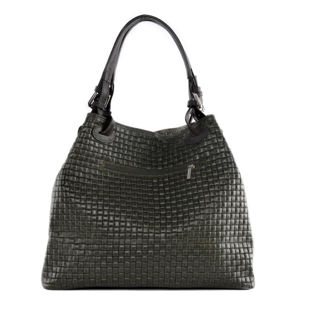 Sac à main en cuir italien embossé tressage MALLARME Kaki