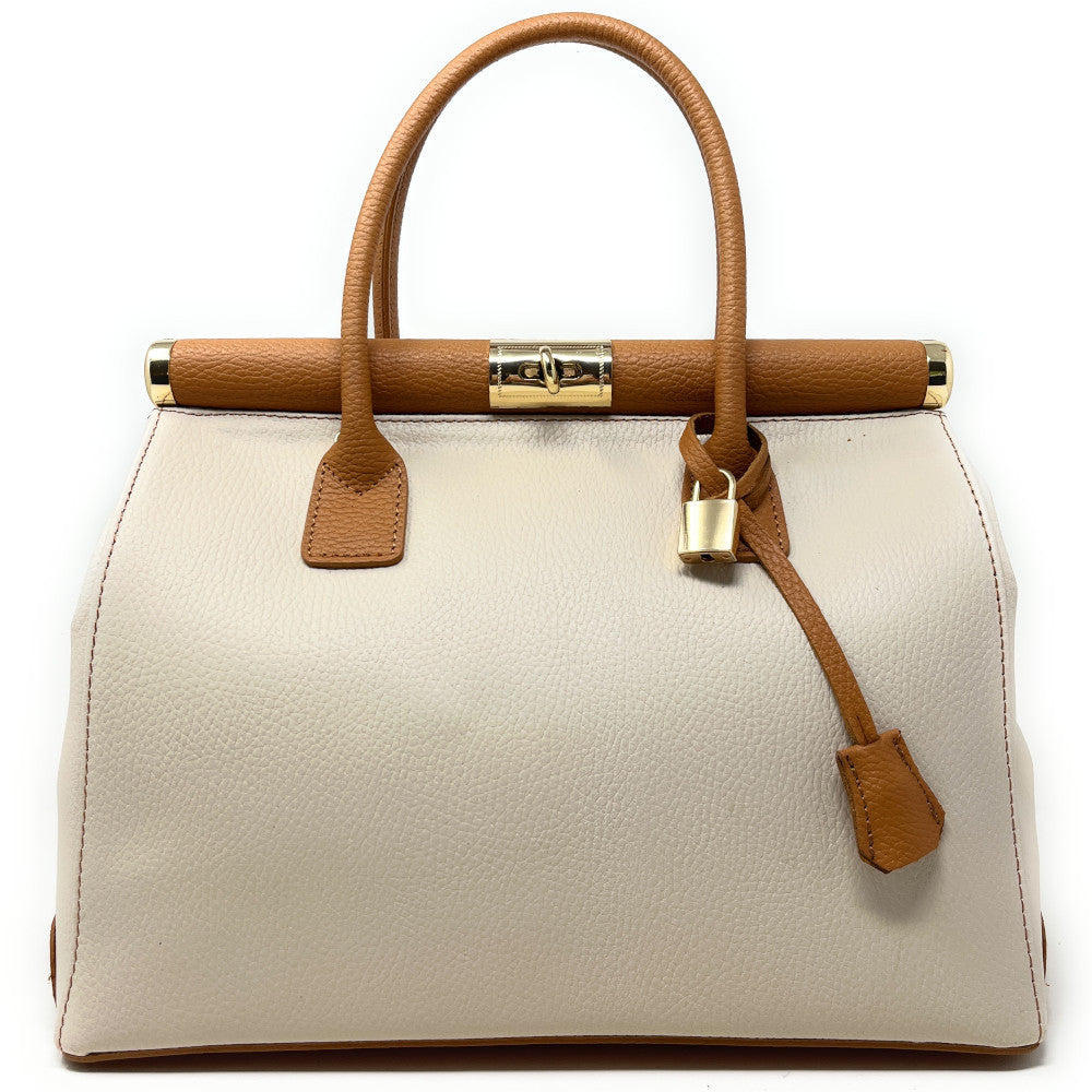 Sac à main en cuir italien TROCADERO Beige crème