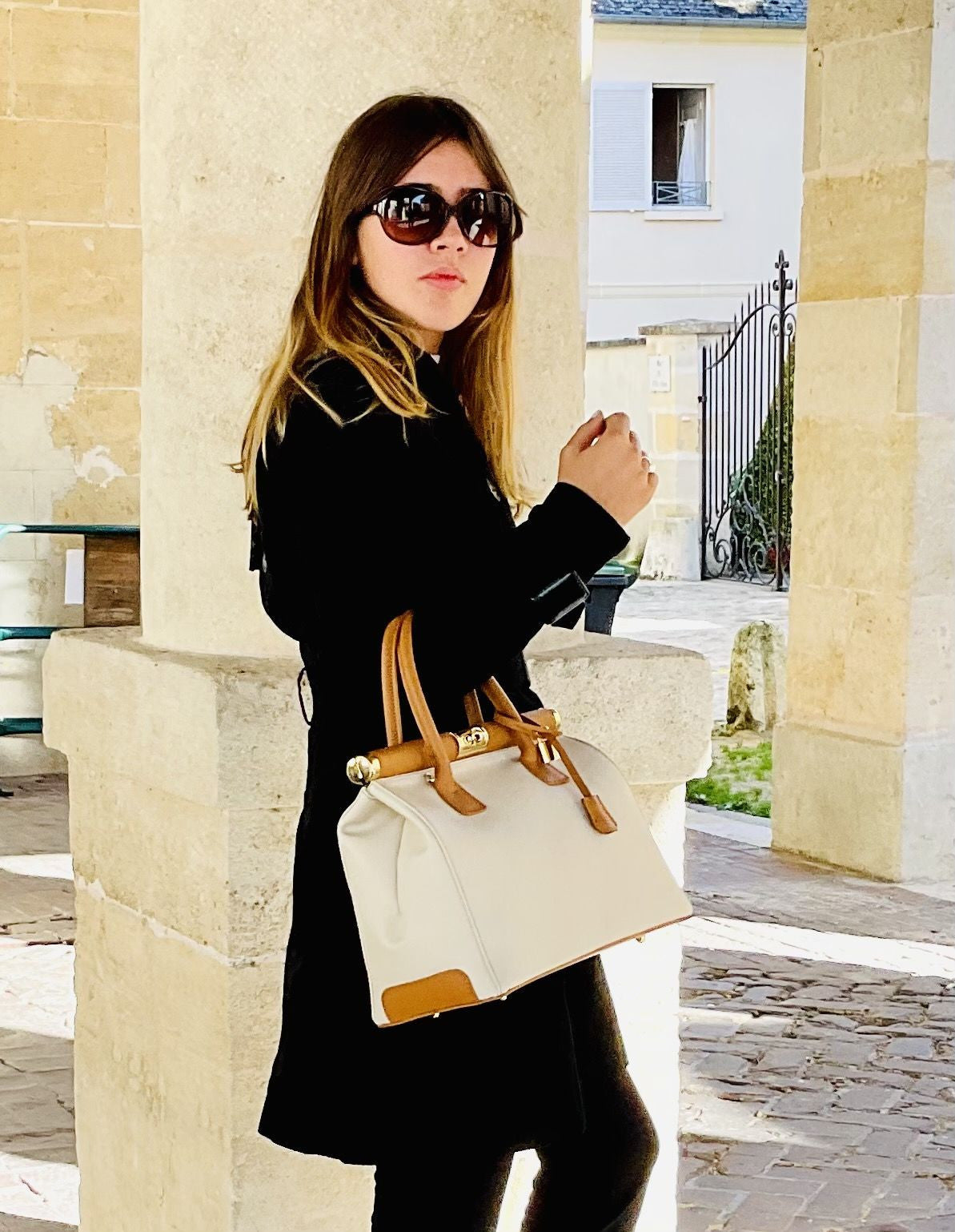 Sac à main en cuir italien TROCADERO Beige crème
