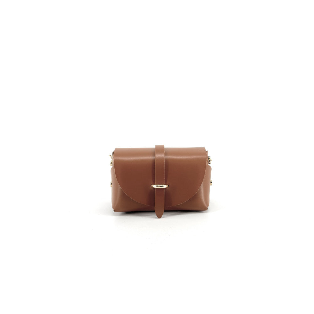 Mini sac à main en cuir lisse CANDY Camel foncé