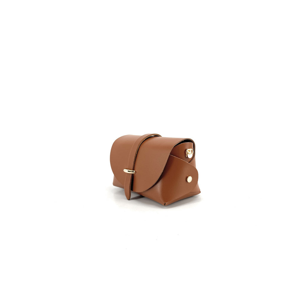 Mini sac à main en cuir lisse CANDY Camel foncé
