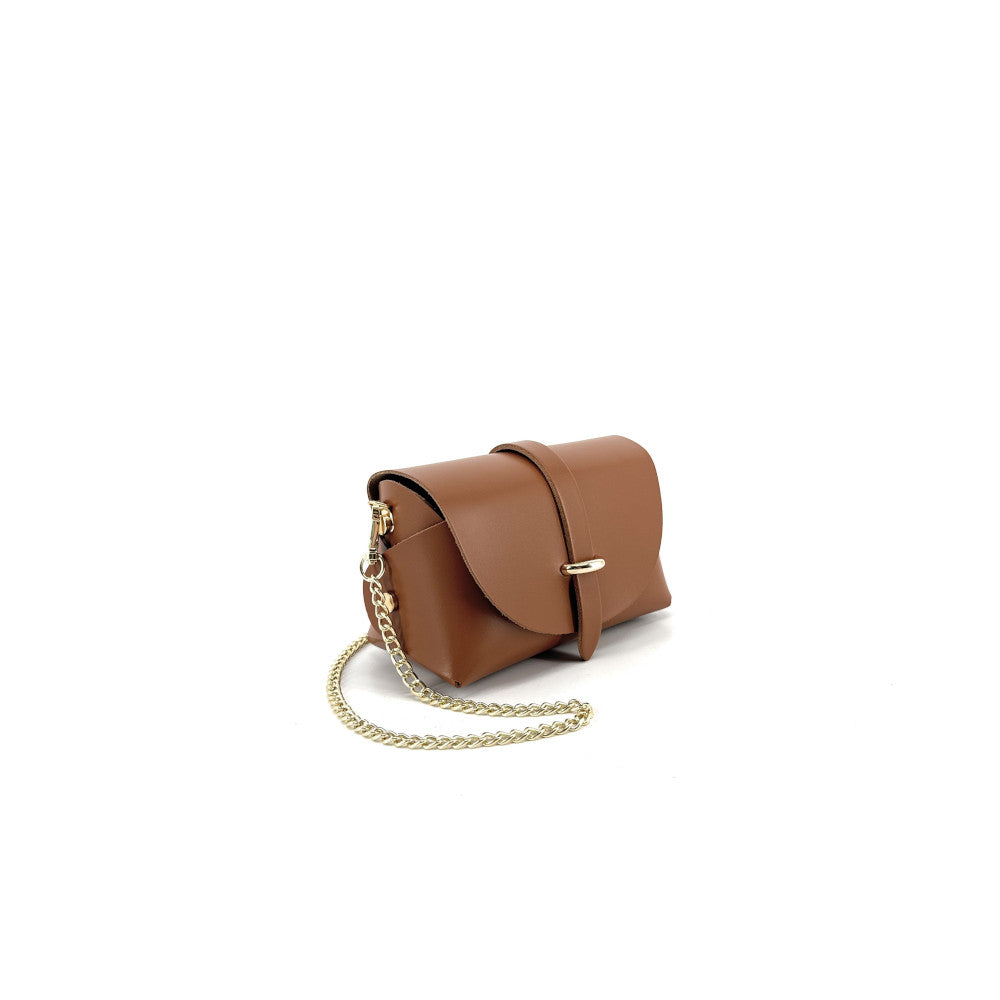 Mini sac à main en cuir lisse CANDY Camel foncé
