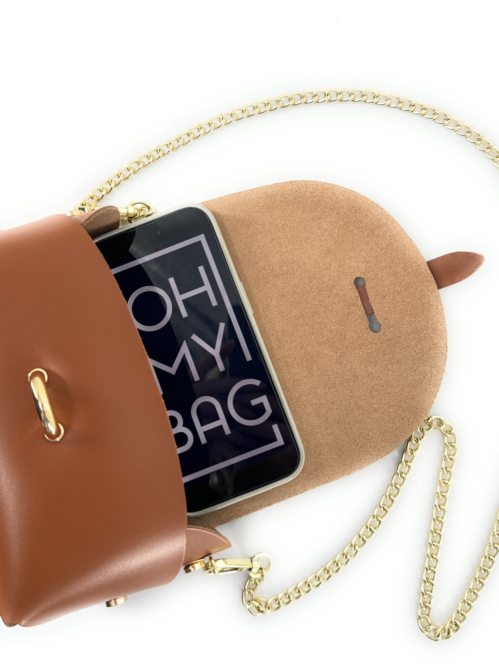 Mini sac à main en cuir lisse CANDY Camel foncé