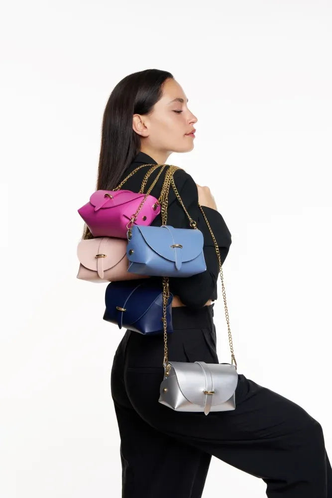 Mini sac à main en cuir lisse CANDY Bleu glacier
